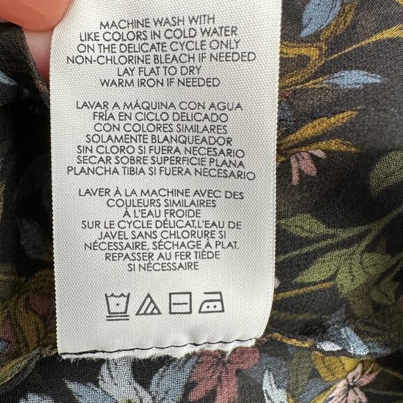 Cabi Floret Sheer Black Long Sleeve Floral‎ Ruffle Collar Button Up Shirt Medium - Picture 5 of 7